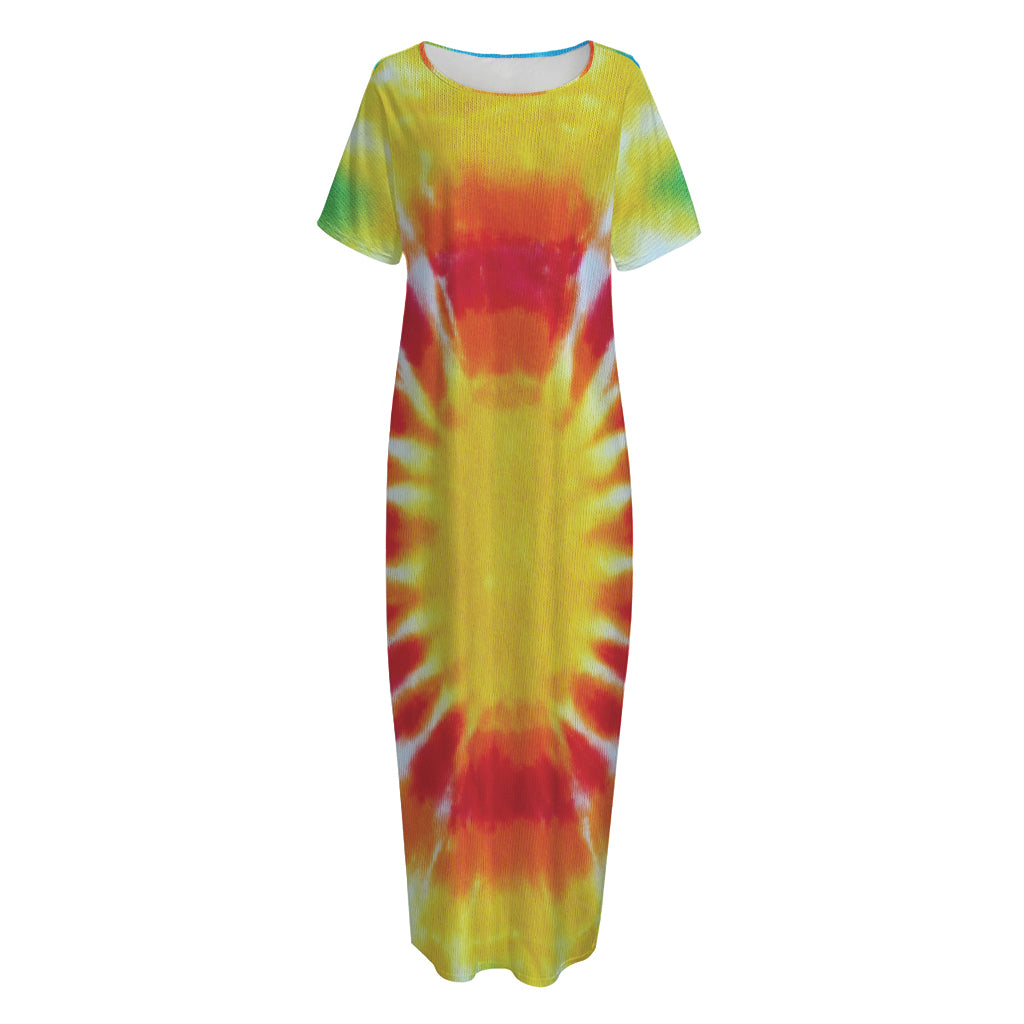Circle Tie Dye Print Short Sleeve Long Nightdress