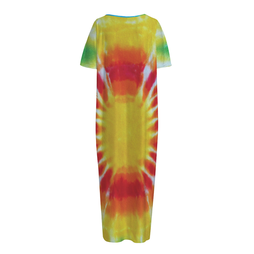 Circle Tie Dye Print Short Sleeve Long Nightdress