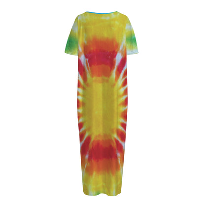 Circle Tie Dye Print Short Sleeve Long Nightdress