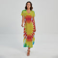 Circle Tie Dye Print Short Sleeve Maxi Dress