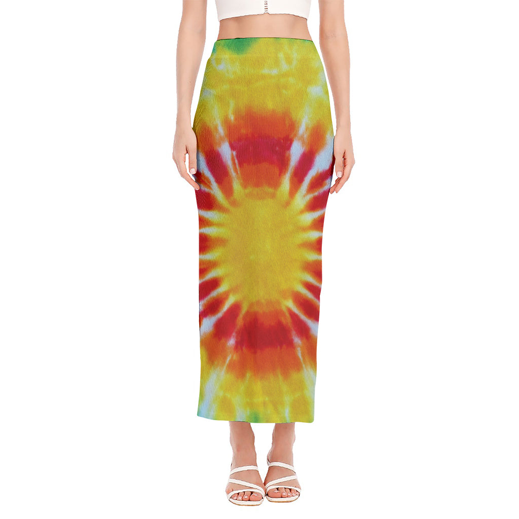 Circle Tie Dye Print Side Slit Maxi Skirt