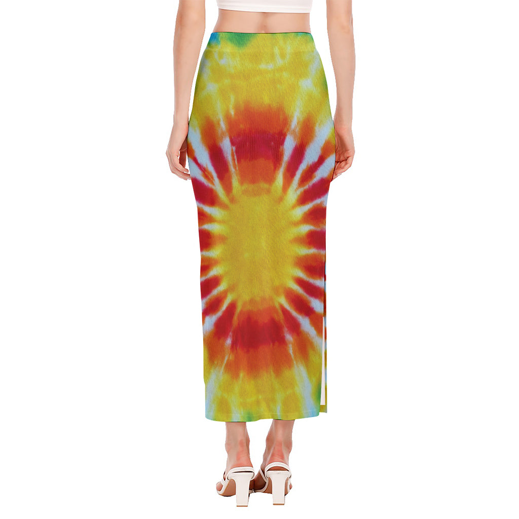 Circle Tie Dye Print Side Slit Maxi Skirt