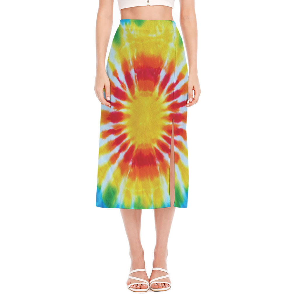 Circle Tie Dye Print Side Slit Midi Skirt
