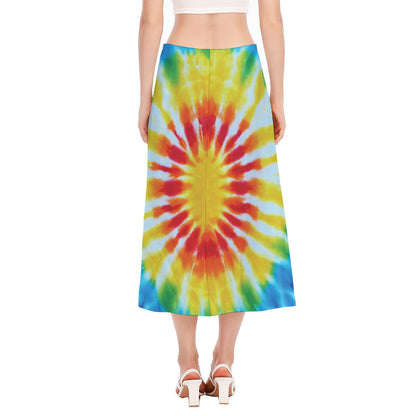 Circle Tie Dye Print Side Slit Midi Skirt
