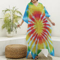 Circle Tie Dye Print Silk V-Neck Kaftan Dress