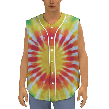 Circle Tie Dye Print Sleeveless Baseball Jersey