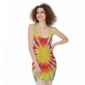 Circle Tie Dye Print Sleeveless Bodycon Dress