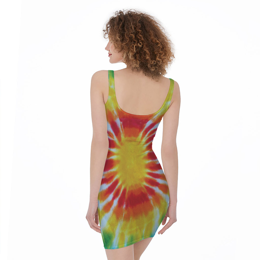 Circle Tie Dye Print Sleeveless Bodycon Dress