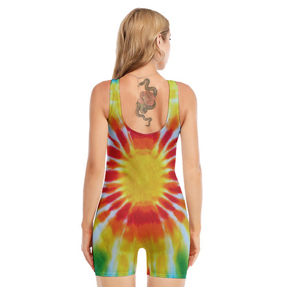 Circle Tie Dye Print Sleeveless One Piece Swimsuit