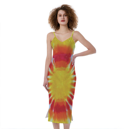 Circle Tie Dye Print Slim Fit Midi Cami Dress