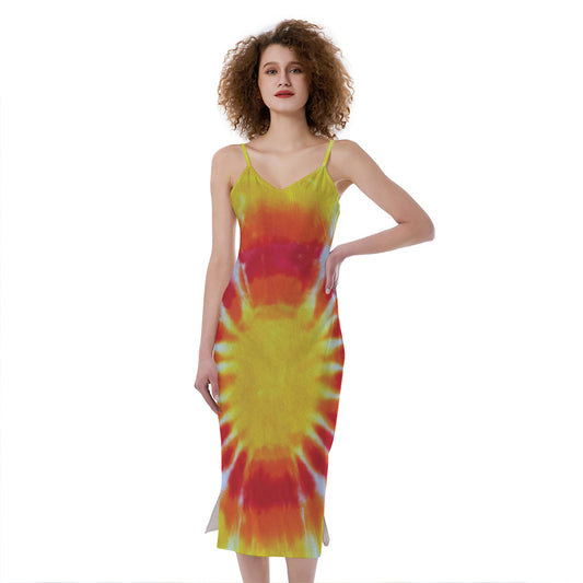 Circle Tie Dye Print Slim Fit Midi Cami Dress