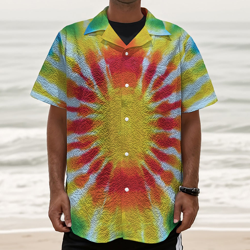 Circle Tie Dye Print Textured Short Sleeve Shirt