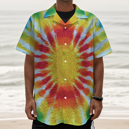 Circle Tie Dye Print Textured Short Sleeve Shirt