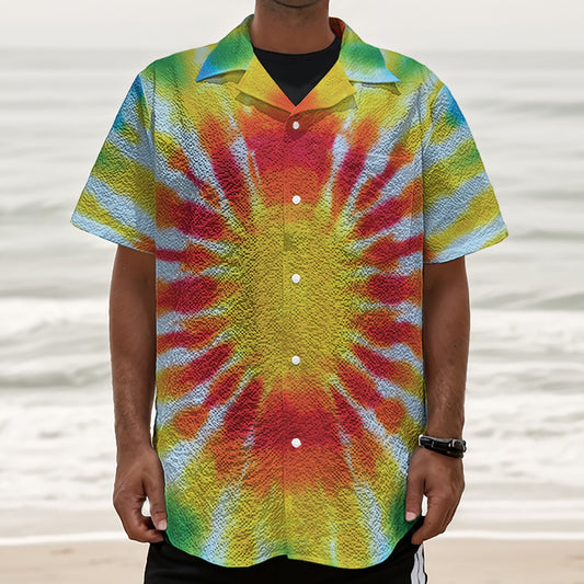 Circle Tie Dye Print Textured Short Sleeve Shirt