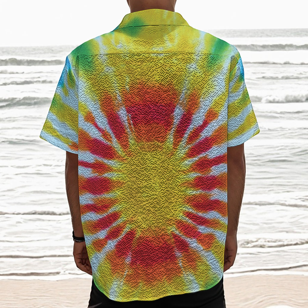 Circle Tie Dye Print Textured Short Sleeve Shirt