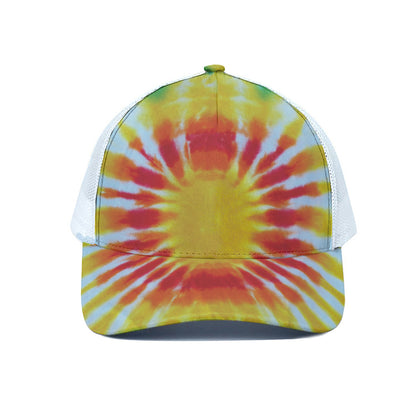 Circle Tie Dye Print White Mesh Trucker Cap