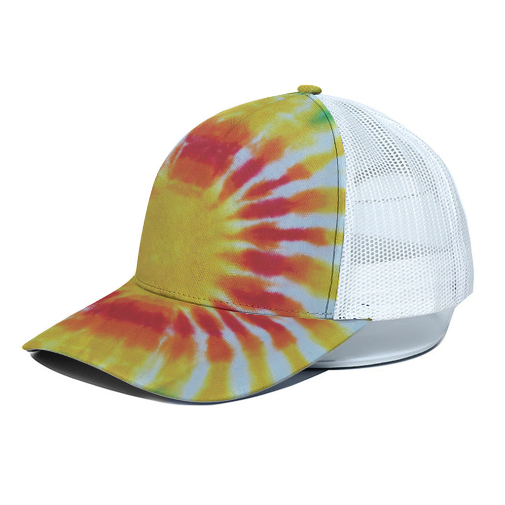 Circle Tie Dye Print White Mesh Trucker Cap