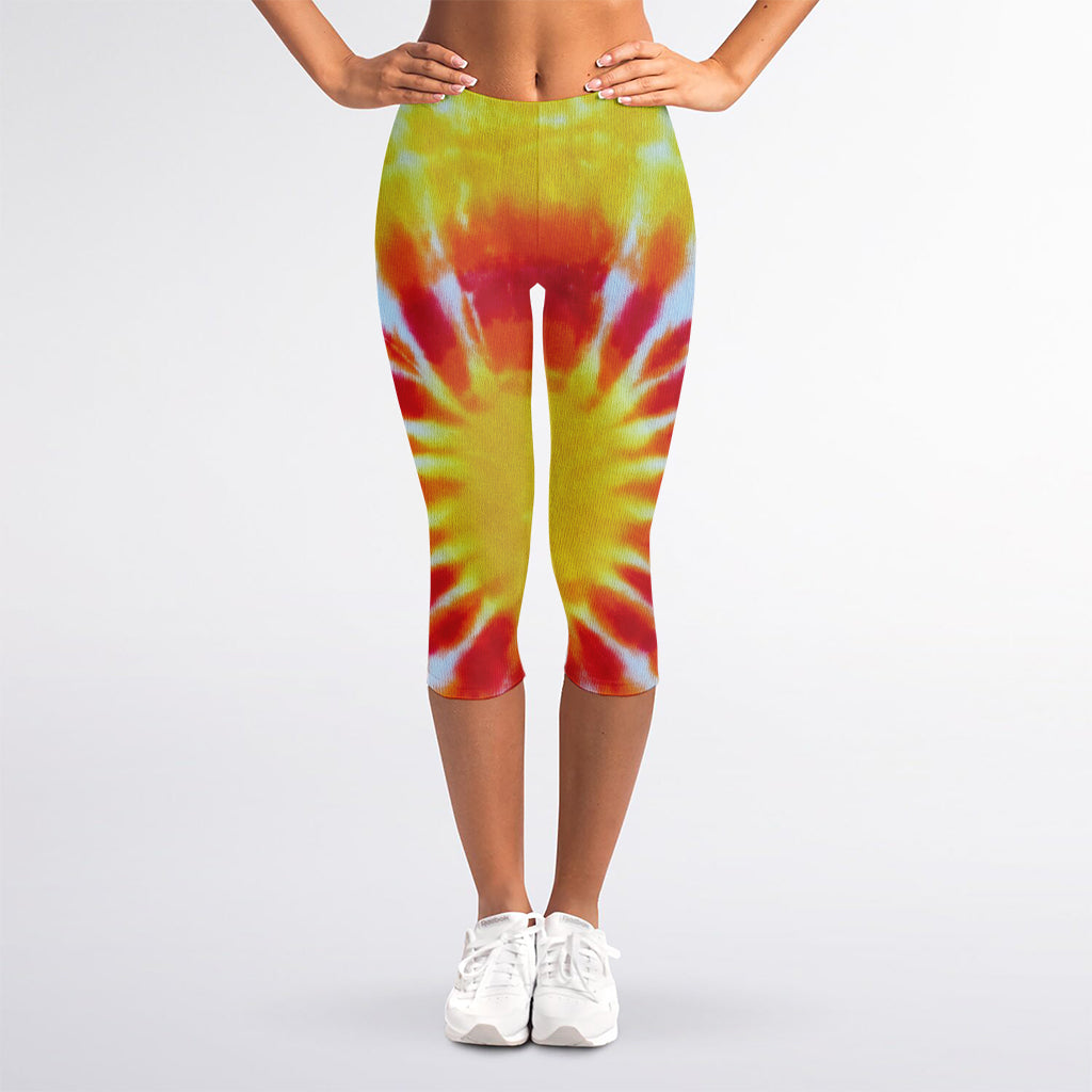 Circle Tie Dye Print Women's Capri Leggings