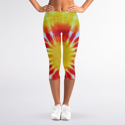 Circle Tie Dye Print Women's Capri Leggings