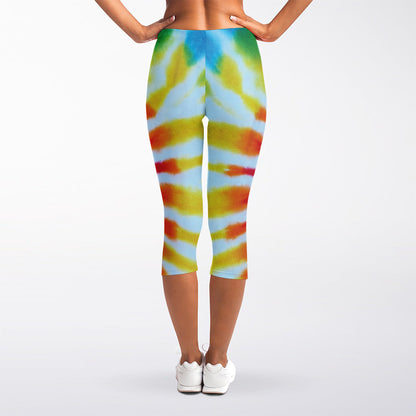 Circle Tie Dye Print Women's Capri Leggings
