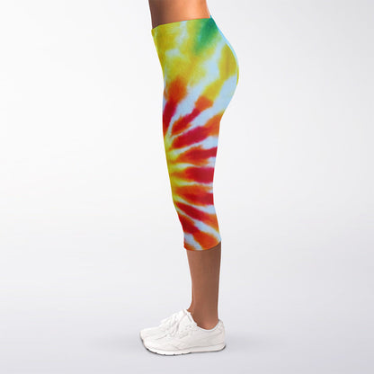 Circle Tie Dye Print Women's Capri Leggings