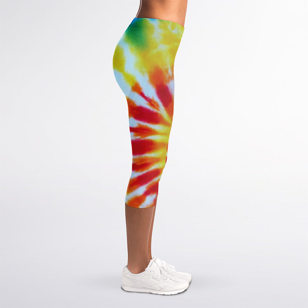 Circle Tie Dye Print Women's Capri Leggings