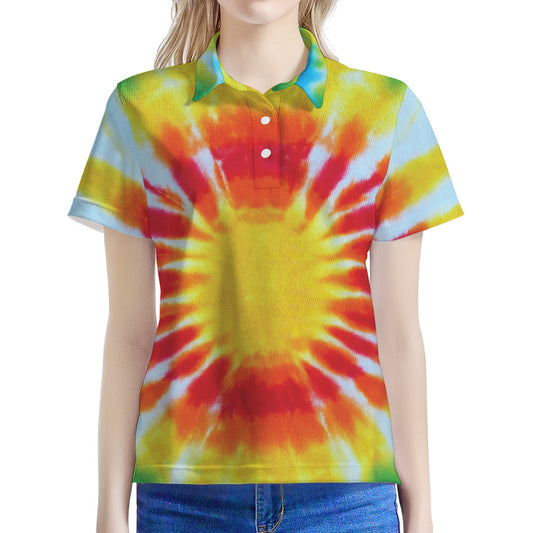 Circle Tie Dye Print Women's Polo Shirt