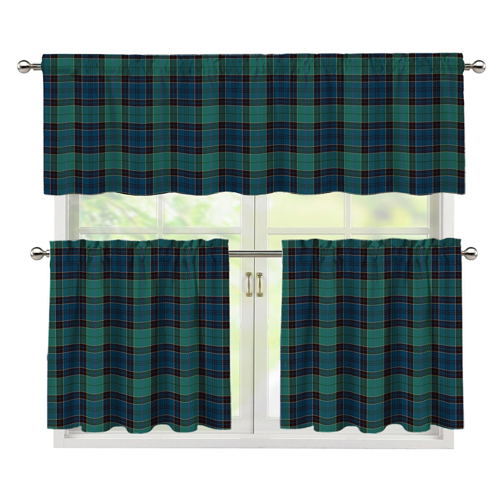 Clan Campbell Tartan Pattern Print 3 Piece Kitchen Curtains