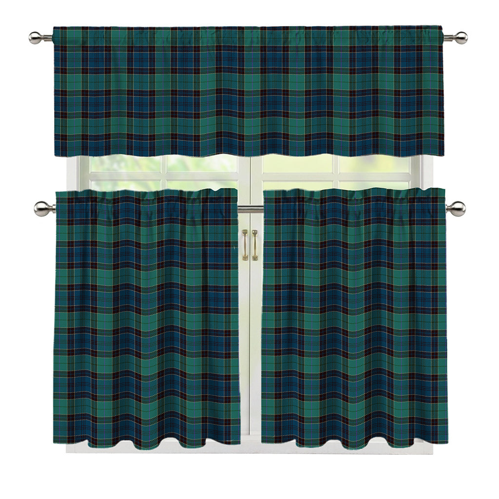 Clan Campbell Tartan Pattern Print 3 Piece Kitchen Curtains
