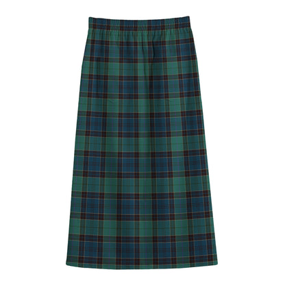 Clan Campbell Tartan Pattern Print Cotton Front Slit Maxi Skirt