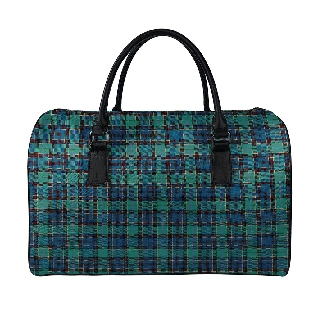 Clan Campbell Tartan Pattern Print Leather Duffle Bag