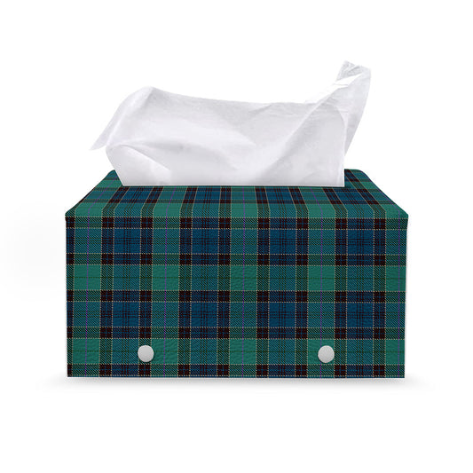 Clan Campbell Tartan Pattern Print Leather Tissue Box Cover