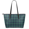 Clan Campbell Tartan Pattern Print Leather Tote Bag With Zipper