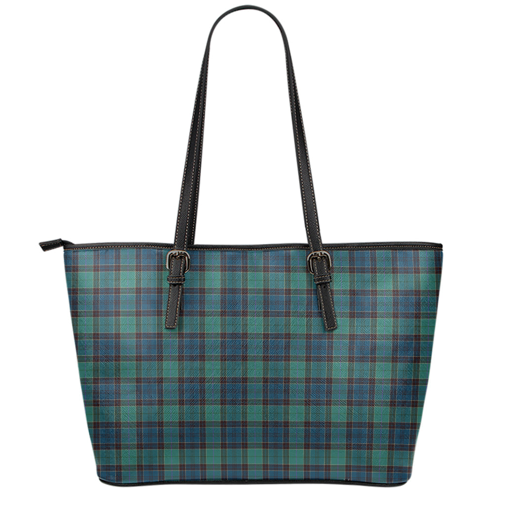 Clan Campbell Tartan Pattern Print Leather Tote Bag
