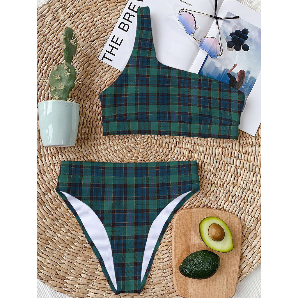Clan Campbell Tartan Pattern Print One Shoulder Bikini Top