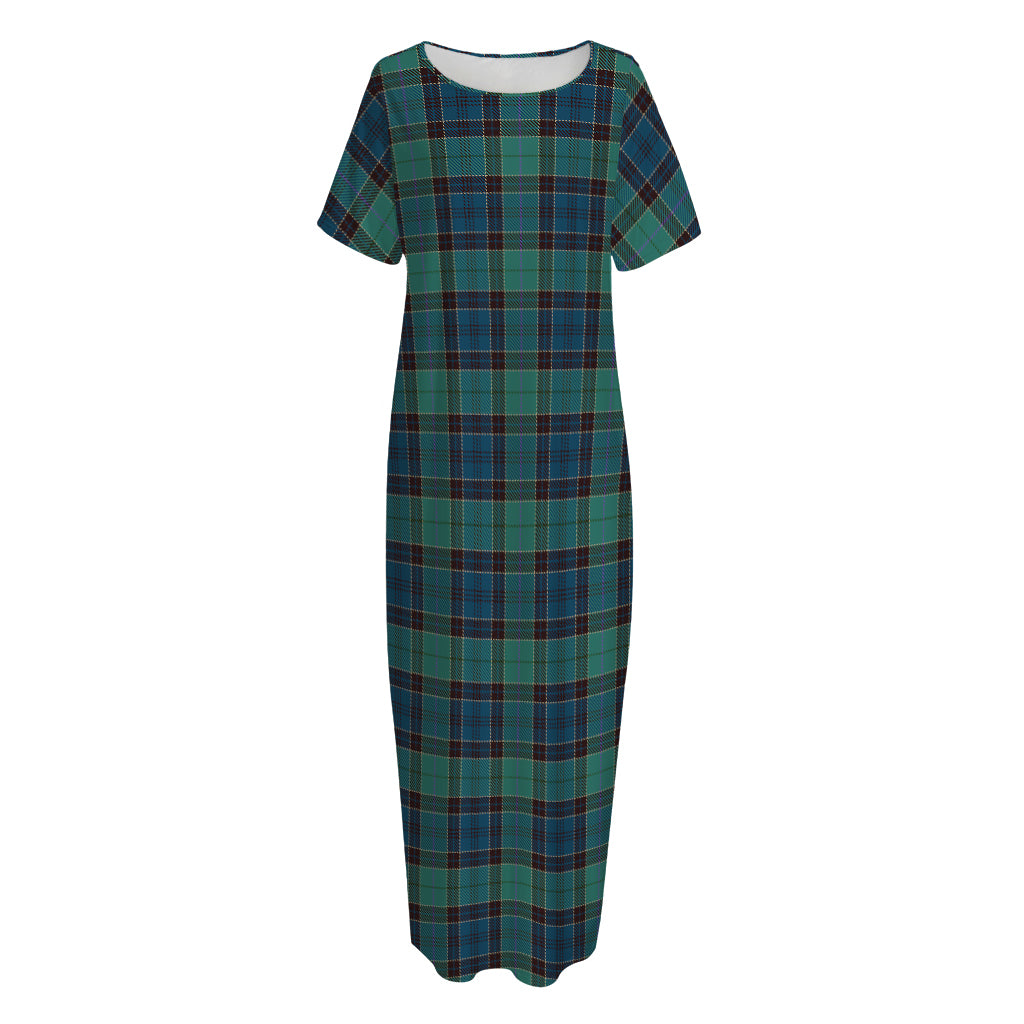 Clan Campbell Tartan Pattern Print Short Sleeve Long Nightdress