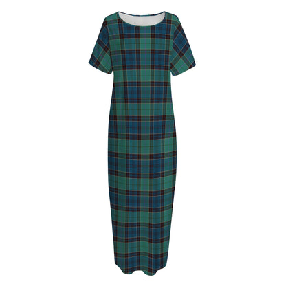 Clan Campbell Tartan Pattern Print Short Sleeve Long Nightdress