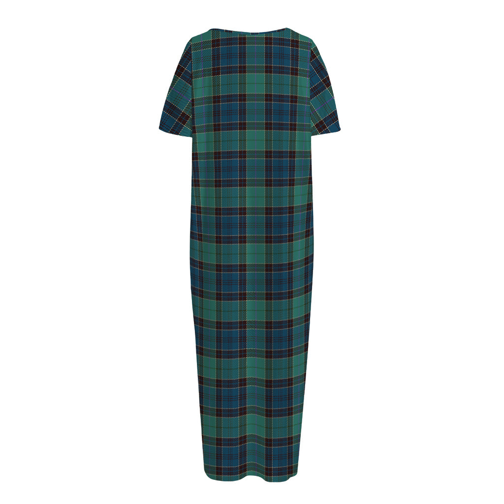 Clan Campbell Tartan Pattern Print Short Sleeve Long Nightdress