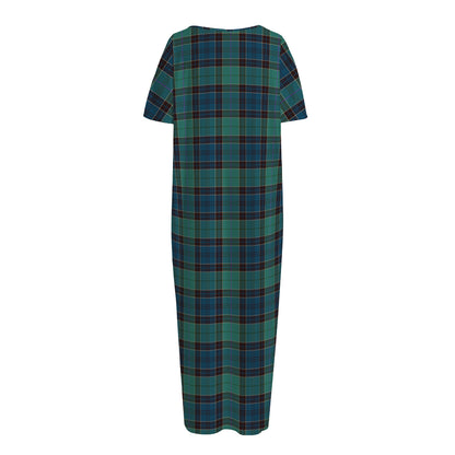 Clan Campbell Tartan Pattern Print Short Sleeve Long Nightdress