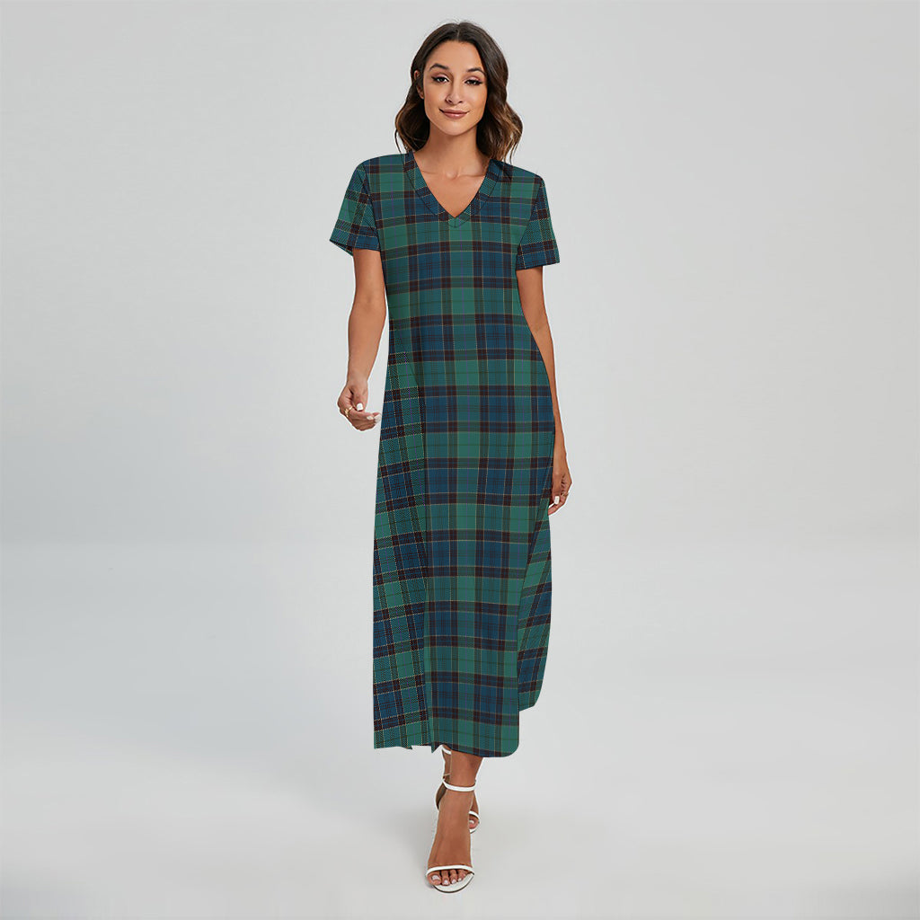 Clan Campbell Tartan Pattern Print Short Sleeve Maxi Dress