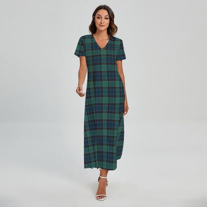 Clan Campbell Tartan Pattern Print Short Sleeve Maxi Dress