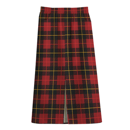 Clan Macqueen Tartan Pattern Print Cotton Front Slit Maxi Skirt
