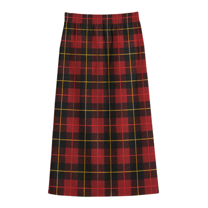 Clan Macqueen Tartan Pattern Print Cotton Front Slit Maxi Skirt