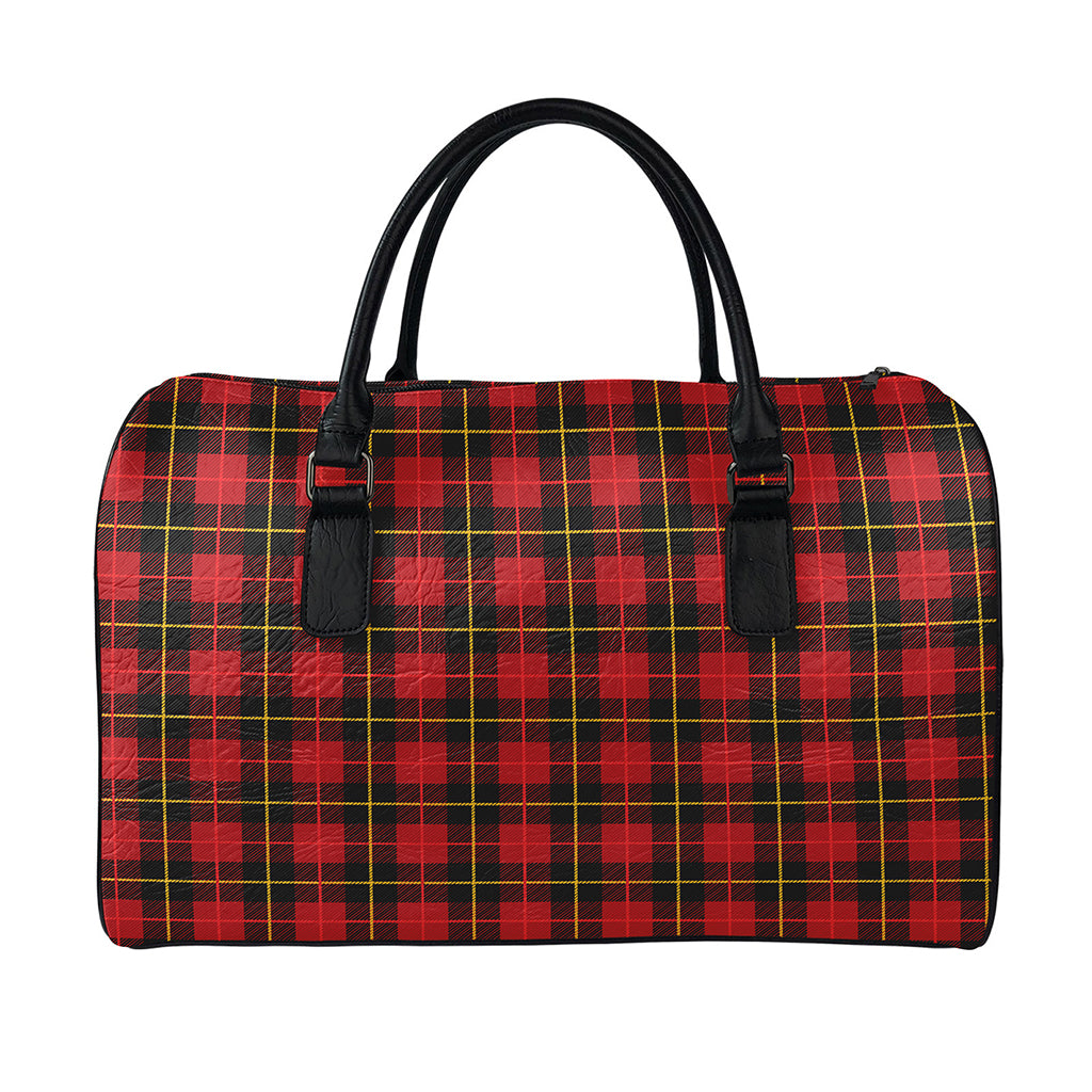 Clan Macqueen Tartan Pattern Print Leather Duffle Bag