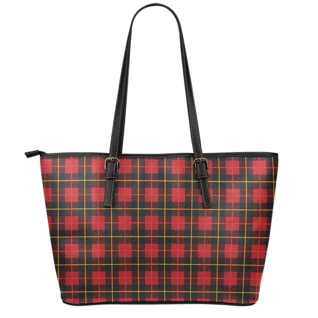 Clan Macqueen Tartan Pattern Print Leather Tote Bag