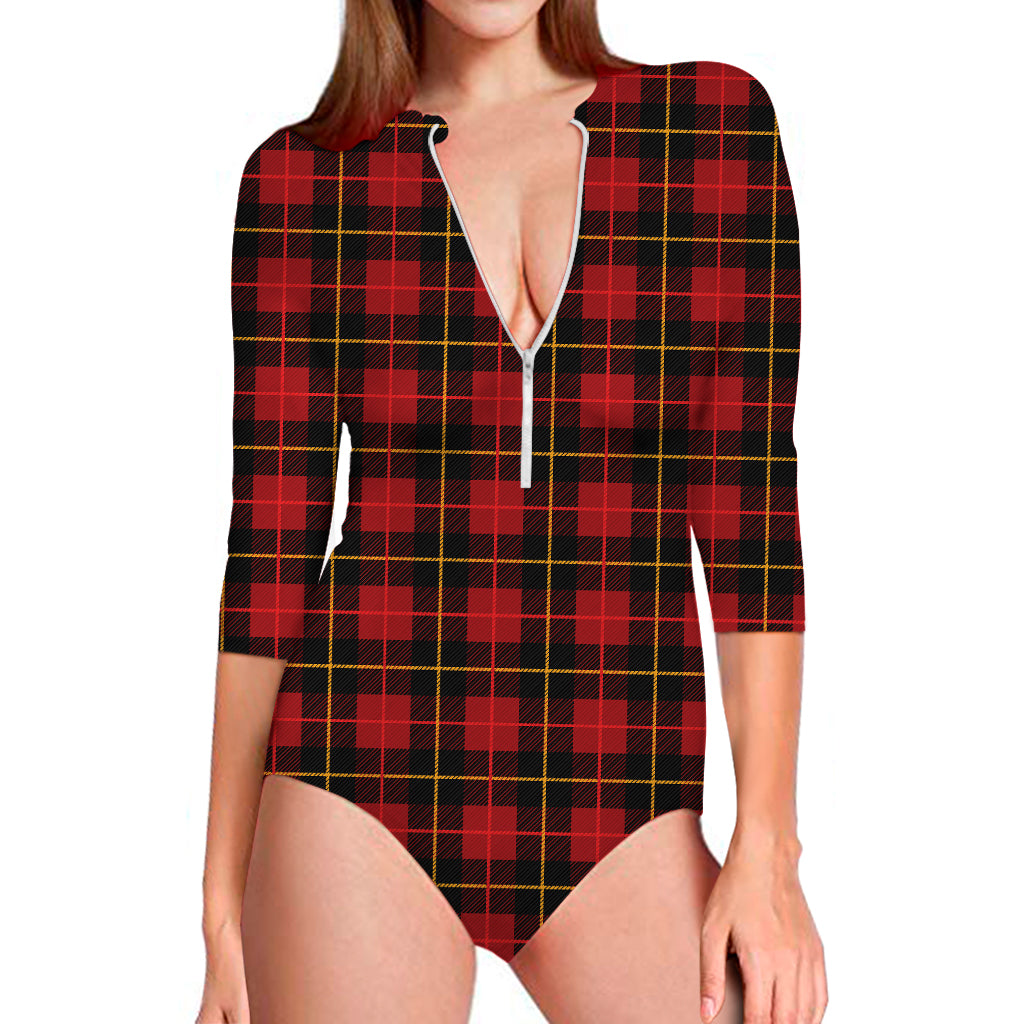 Clan Macqueen Tartan Pattern Print Long Sleeve Swimsuit