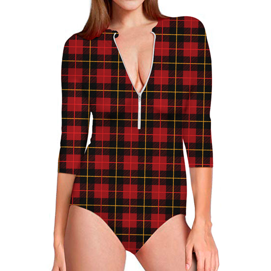 Clan Macqueen Tartan Pattern Print Long Sleeve Swimsuit