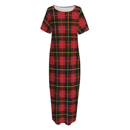Clan Macqueen Tartan Pattern Print Short Sleeve Long Nightdress