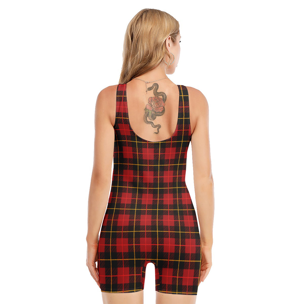 Clan Macqueen Tartan Pattern Print Sleeveless One Piece Swimsuit