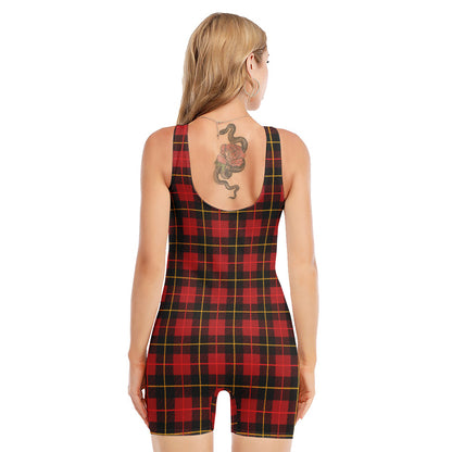 Clan Macqueen Tartan Pattern Print Sleeveless One Piece Swimsuit